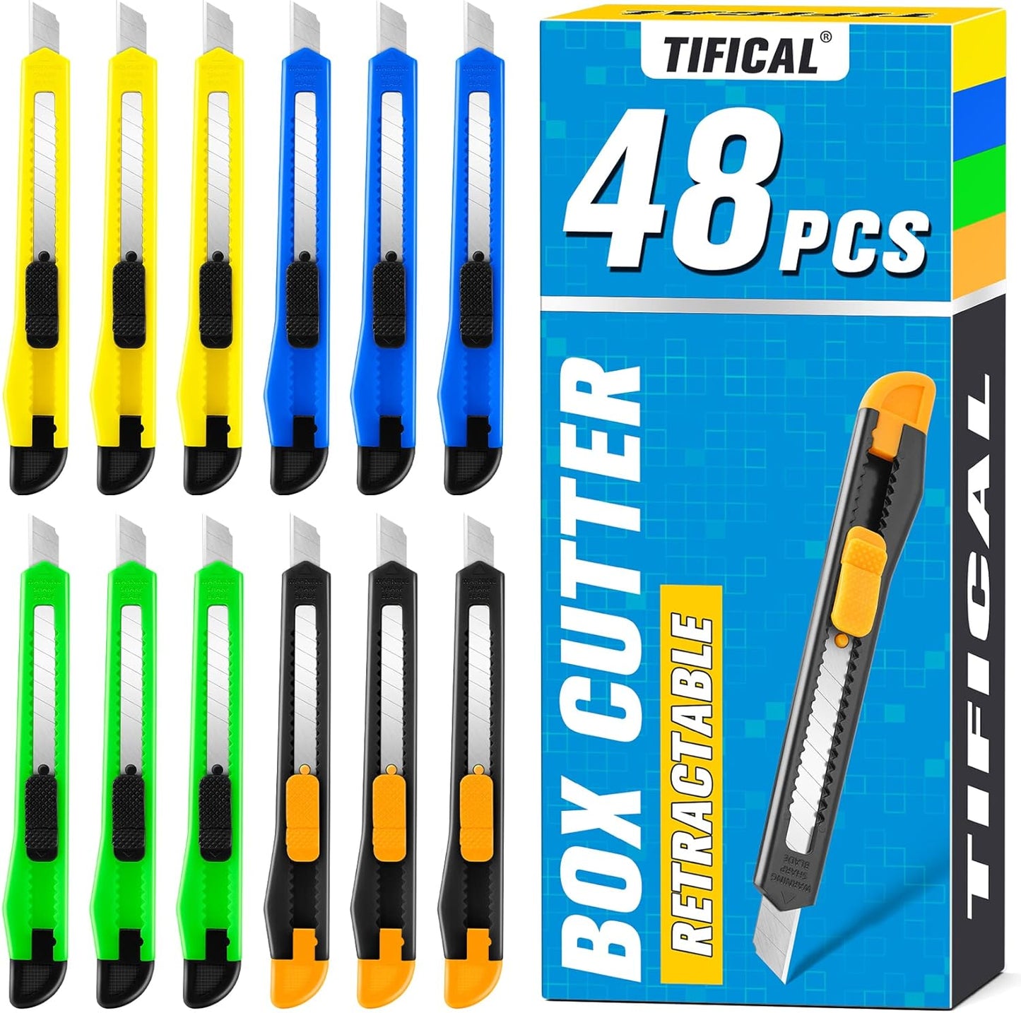 4 Pack Box Cutter, 9mm Snap-off Utility Knife, Box Cutter Retractable for Opening Packages Cartons, Box Opener, Disposable Razor Knife Exacto Knife Perfect for Office and Home use