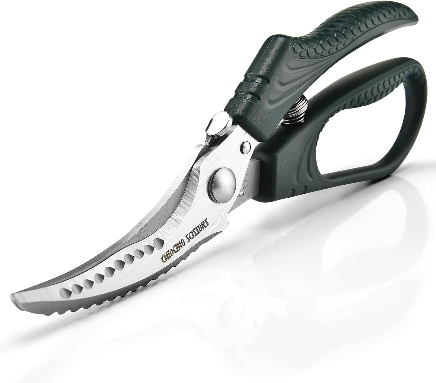 Poultry Shears，Heavy Duty Kitchen Shears with Anti-Slip Handle & Safety Lock，for Meat, Chicken, Bone, Turkey, Fish，Spring-Loaded, Dishwasher Safe