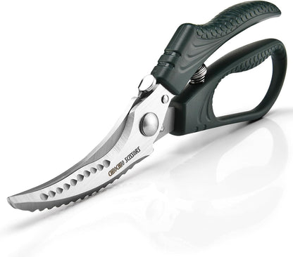 Poultry Shears，Heavy Duty Kitchen Shears with Anti-Slip Handle & Safety Lock，for Meat, Chicken, Bone, Turkey, Fish，Spring-Loaded, Dishwasher Safe