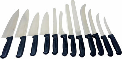 Columbia Cutlery 12 Piece Knife Set for Commercial Kitchens - Assorted Chef, Bread, Slicer, Boning, Butcher, Cimiters - Professional Restaurant Knives, Black
