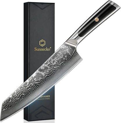 8 Inch Japanese Damascus Chef Knife - Professional VG10 Super Steel Kitchen Gyuto, Ultra Sharp Meat Vegetable Slicing Cuchillo, Full Tang Ergonomic Handle, Premium Mom Gift Box for Cooking