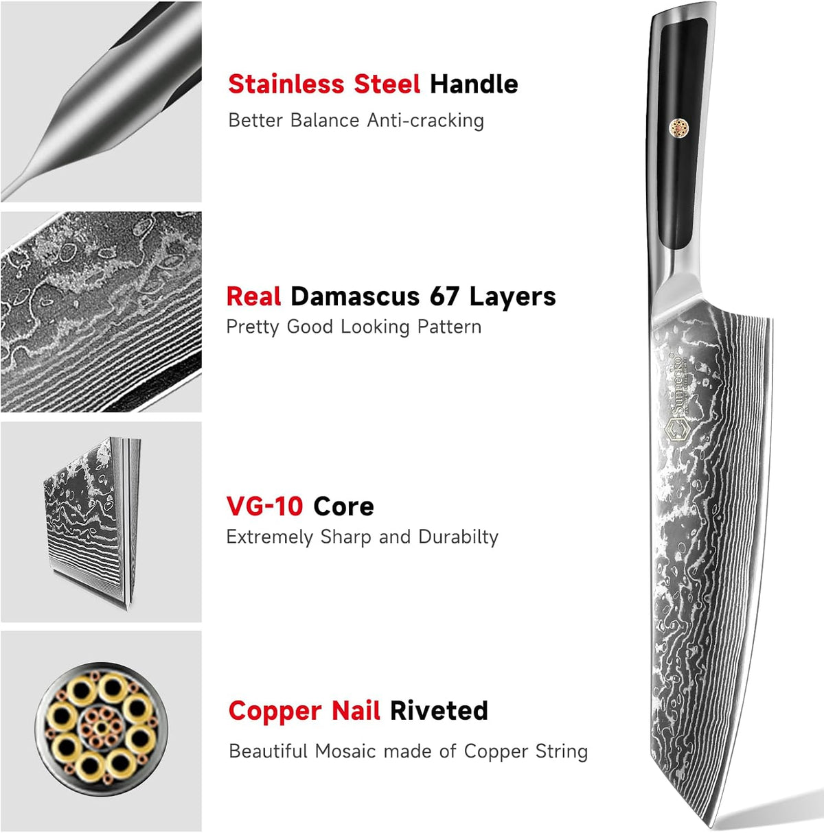 8 Inch Japanese Damascus Chef Knife - Professional VG10 Super Steel Kitchen Gyuto, Ultra Sharp Meat Vegetable Slicing Cuchillo, Full Tang Ergonomic Handle, Premium Mom Gift Box for Cooking