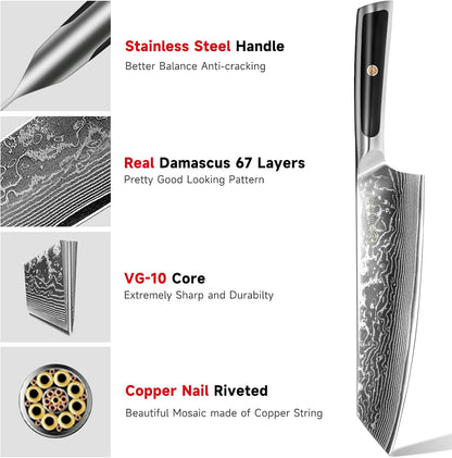 8 Inch Japanese Damascus Chef Knife - Professional VG10 Super Steel Kitchen Gyuto, Ultra Sharp Meat Vegetable Slicing Cuchillo, Full Tang Ergonomic Handle, Premium Mom Gift Box for Cooking