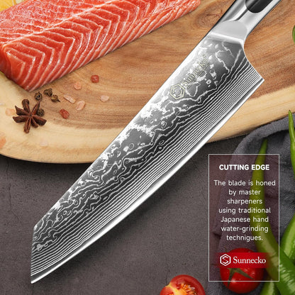 8 Inch Japanese Damascus Chef Knife - Professional VG10 Super Steel Kitchen Gyuto, Ultra Sharp Meat Vegetable Slicing Cuchillo, Full Tang Ergonomic Handle, Premium Mom Gift Box for Cooking
