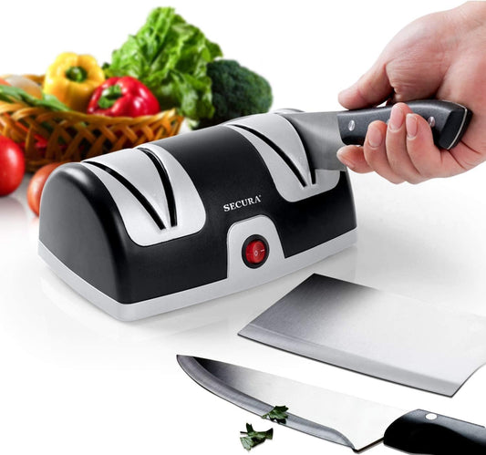 2-Stage Electric Knife Sharpener with Diamond Abrasives and Precision Angle Guides, Professional Sharpening Tool for Kitchen Straight Edge and Ceramic Knife, Black