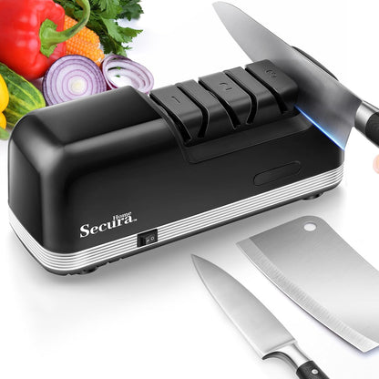 2-Stage Electric Knife Sharpener with Diamond Abrasives and Precision Angle Guides, Professional Sharpening Tool for Kitchen Straight Edge and Ceramic Knife, Black