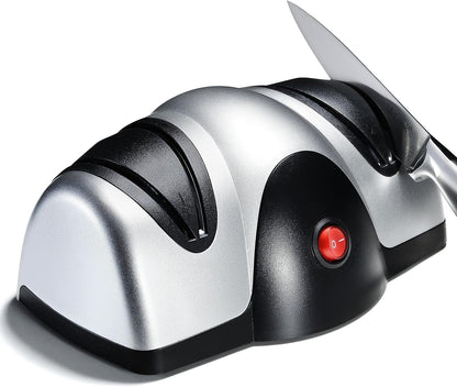 Electric Kitchen Knife Sharpener - 2 Stage Knife Sharpener with Sapphirite Wheels - Repair, Restore, Polish Blades, Cutters - Black