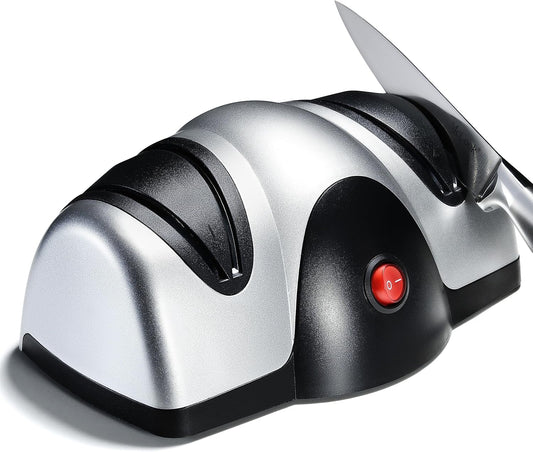 Electric Kitchen Knife Sharpener - 2 Stage Knife Sharpener with Sapphirite Wheels - Repair, Restore, Polish Blades, Cutters - Black