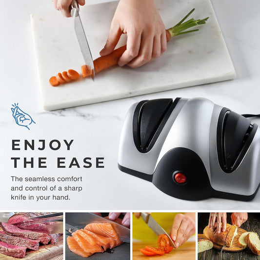 Electric Kitchen Knife Sharpener - 2 Stage Knife Sharpener with Sapphirite Wheels - Repair, Restore, Polish Blades, Cutters - Black