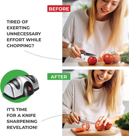Electric Kitchen Knife Sharpener - 2 Stage Knife Sharpener with Sapphirite Wheels - Repair, Restore, Polish Blades, Cutters - Black