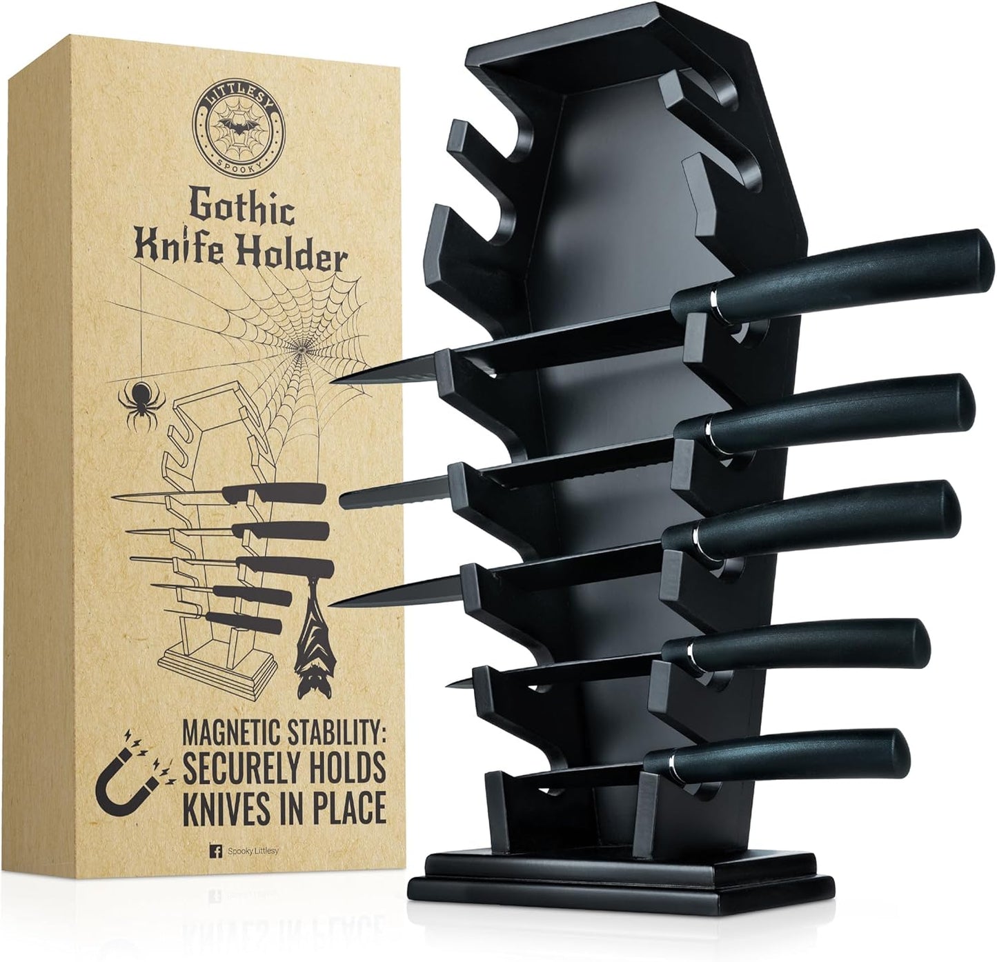 Coffin knife holder has 14 Magnets for 7 knives- Gothic Kitchen Decor and Goth Kitchen Accessories, Gothic Knife Holder, Halloween Knife Holder for Goth Kitchen, （Without Knives）