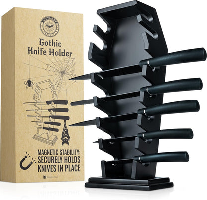 Coffin knife holder has 14 Magnets for 7 knives- Gothic Kitchen Decor and Goth Kitchen Accessories, Gothic Knife Holder, Halloween Knife Holder for Goth Kitchen, （Without Knives）