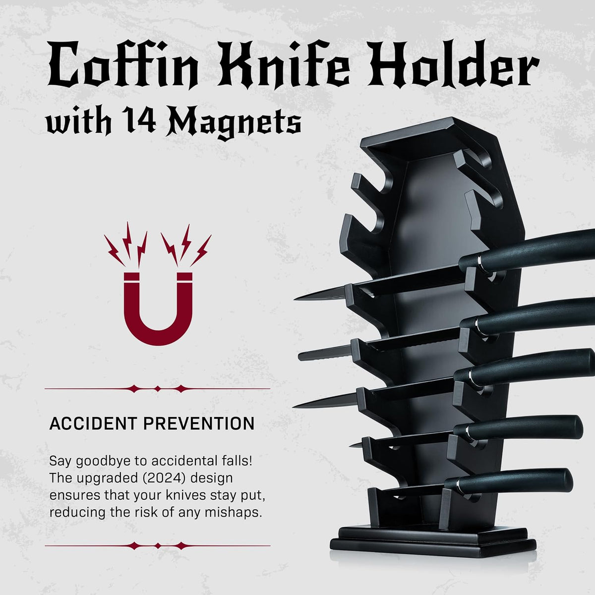 Coffin knife holder has 14 Magnets for 7 knives- Gothic Kitchen Decor and Goth Kitchen Accessories, Gothic Knife Holder, Halloween Knife Holder for Goth Kitchen, （Without Knives）