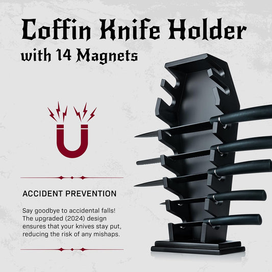 Coffin knife holder has 14 Magnets for 7 knives- Gothic Kitchen Decor and Goth Kitchen Accessories, Gothic Knife Holder, Halloween Knife Holder for Goth Kitchen, （Without Knives）