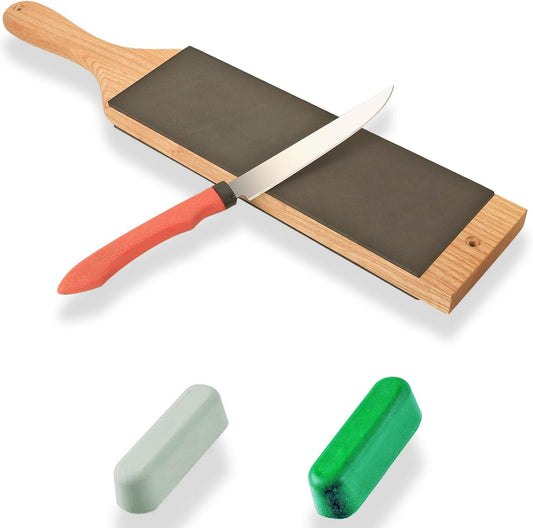 Leather Strop with Polishing Compound, Knife Stropping Kit for Sharpening & Honing Knives Tools