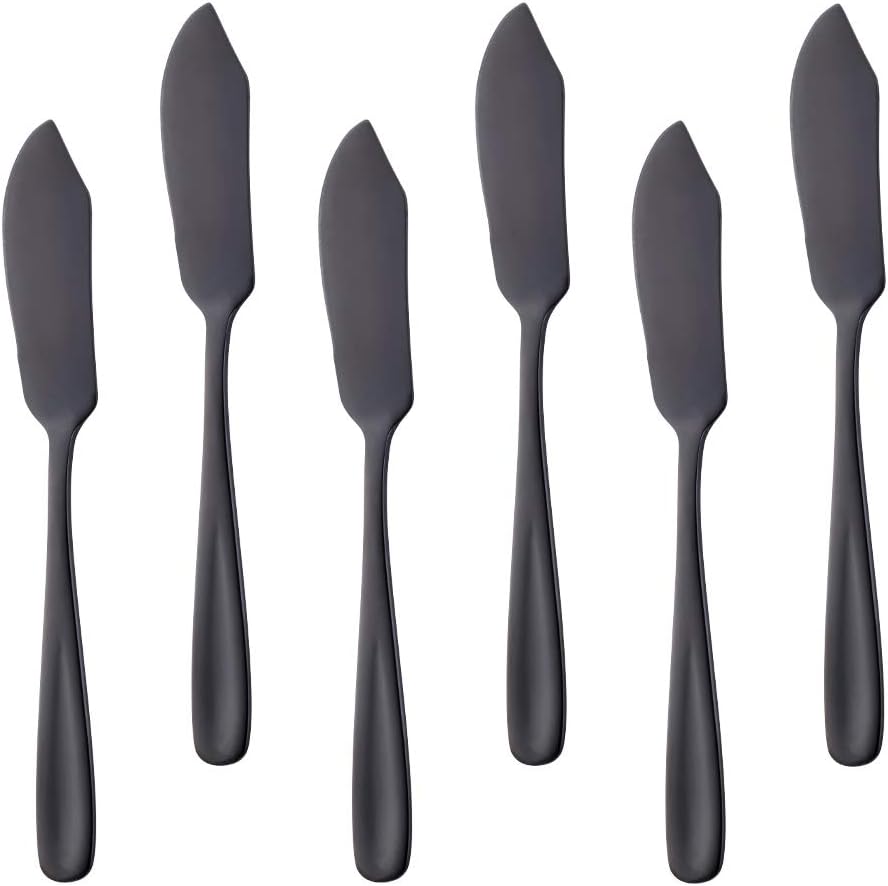 Stainless Steel Cheese Dessert Knives, Set of 6, Breakfast Butter Knife, Slicer Sandwich Spreader (Black)
