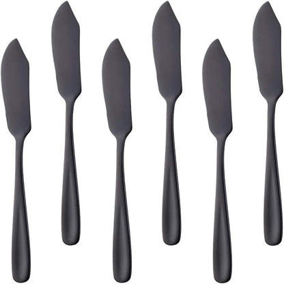 Stainless Steel Cheese Dessert Knives, Set of 6, Breakfast Butter Knife, Slicer Sandwich Spreader (Black)
