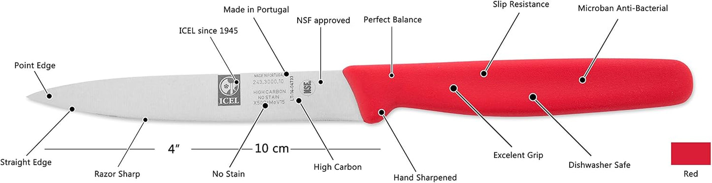 4 Inch Paring Knife - Straight Edge, High Carbon German Stainless Steel, Razor Sharp Blade, Rust-Proof, Perfect for Paring, Slicing, Dicing, Cutting and Chopping, Gray Polypropylene Handle