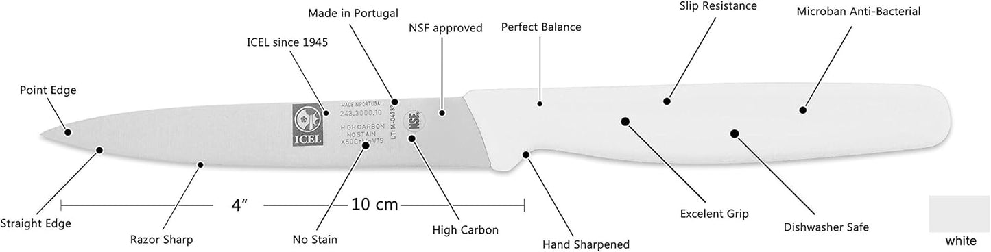 4 Inch Paring Knife - Straight Edge, High Carbon German Stainless Steel, Razor Sharp Blade, Rust-Proof, Perfect for Paring, Slicing, Dicing, Cutting and Chopping, Gray Polypropylene Handle