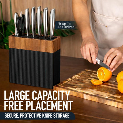 Modern Universal Knife Block Without Knives – Acacia Wood Knife Holder Stand with Bristles for Easy Knife Organization & Storage for Kitchen Counter | Cutlery Display