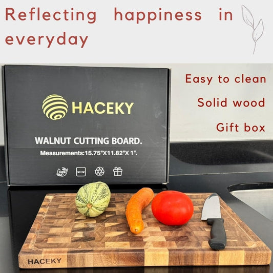 End Grain Walnut Wood Cutting Board with Juice Groove - 16x12 Kitchen Butcher Block with Compartments - Reversible Charcuterie Board for Meat and Cheese - Gift Box Included