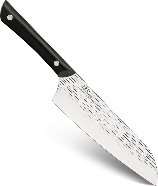 PRO 7" Santoku Knife | Hand Sharpened All Purpose Knife, Japanese AUS6M Stainless Steel Blade, Full-Tang POM Handle