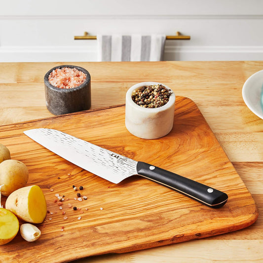 PRO 7" Santoku Knife | Hand Sharpened All Purpose Knife, Japanese AUS6M Stainless Steel Blade, Full-Tang POM Handle