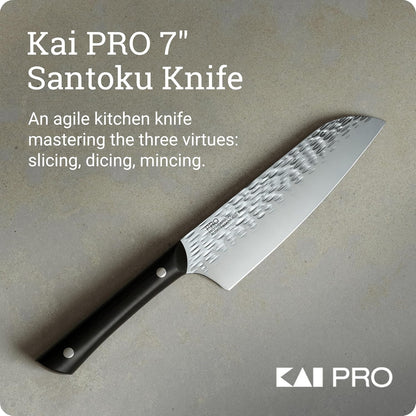 PRO 7" Santoku Knife | Hand Sharpened All Purpose Knife, Japanese AUS6M Stainless Steel Blade, Full-Tang POM Handle