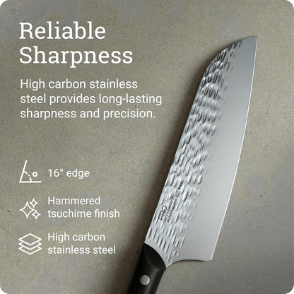 PRO 7" Santoku Knife | Hand Sharpened All Purpose Knife, Japanese AUS6M Stainless Steel Blade, Full-Tang POM Handle