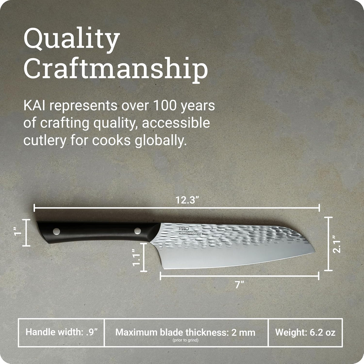 PRO 7" Santoku Knife | Hand Sharpened All Purpose Knife, Japanese AUS6M Stainless Steel Blade, Full-Tang POM Handle