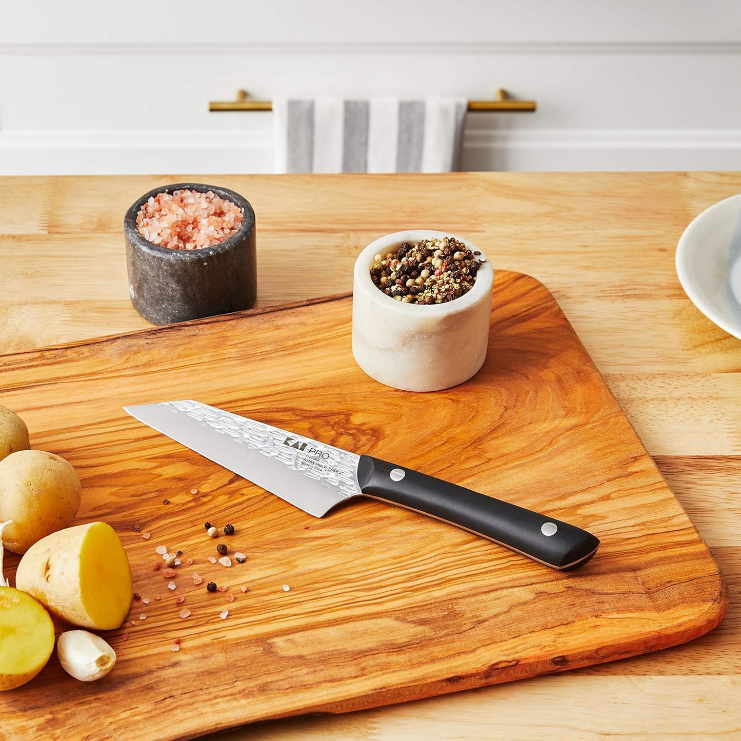 PRO 7" Santoku Knife | Hand Sharpened All Purpose Knife, Japanese AUS6M Stainless Steel Blade, Full-Tang POM Handle