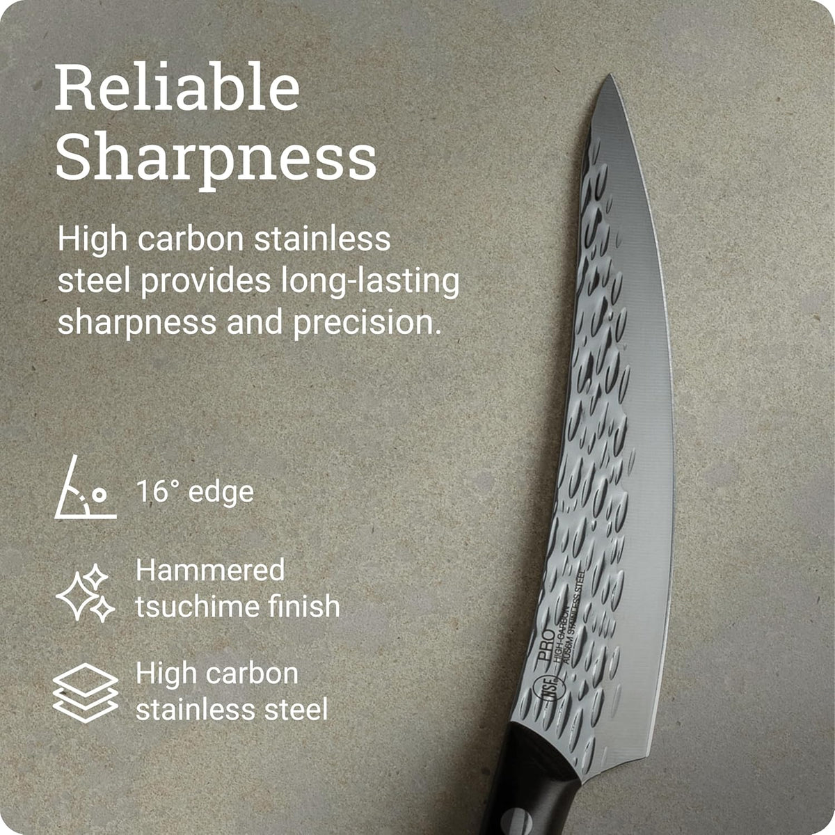 PRO 7" Santoku Knife | Hand Sharpened All Purpose Knife, Japanese AUS6M Stainless Steel Blade, Full-Tang POM Handle