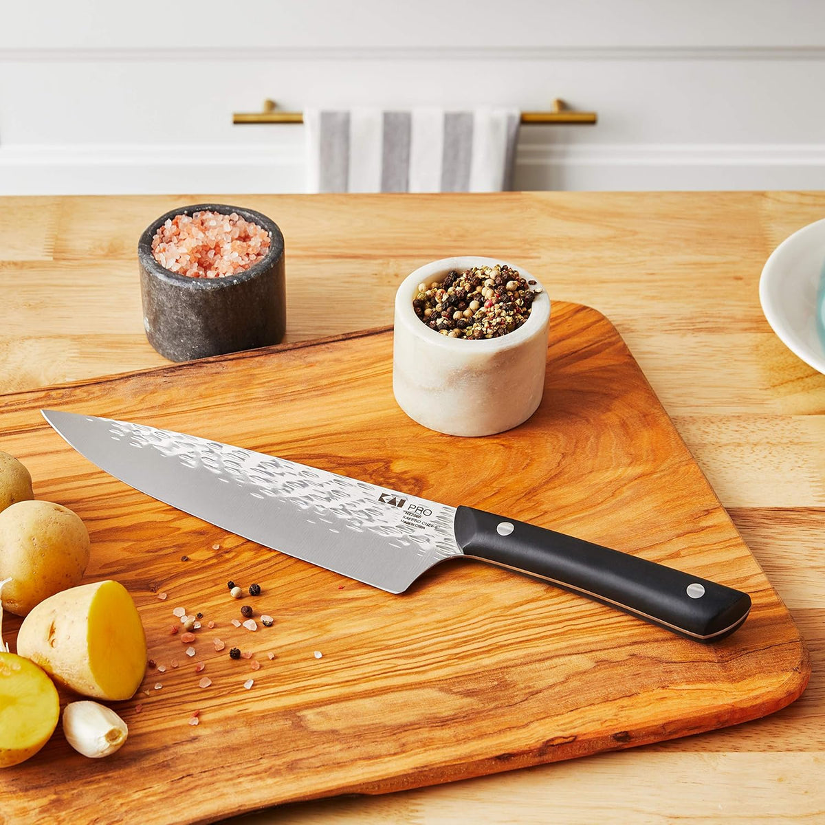 PRO 7" Santoku Knife | Hand Sharpened All Purpose Knife, Japanese AUS6M Stainless Steel Blade, Full-Tang POM Handle