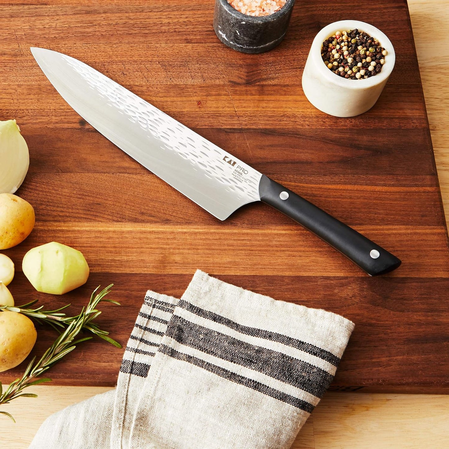 PRO 7" Santoku Knife | Hand Sharpened All Purpose Knife, Japanese AUS6M Stainless Steel Blade, Full-Tang POM Handle