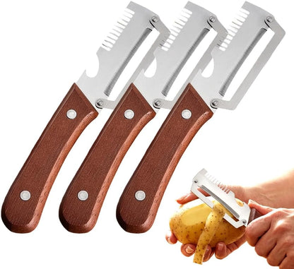 Multifunctional Vegetable Peeler for Kitchen, 2026 New 2 in 1 Stainless Steel Blade with Wooden Handle and Bottle Opener, Ultra-Sharp Kitchen Tool for Fruits and Vegetables (1)
