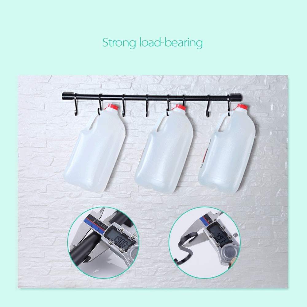 Kitchen Utensil Rack with Removable S Hook for Hanging Pots and Pans, Rod Hooks for Mugs, Wall Mounted Kitchen Rail Organizer, Aluminum,(Black-5 Hooks)