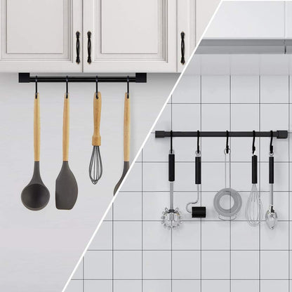Kitchen Utensil Rack with Removable S Hook for Hanging Pots and Pans, Rod Hooks for Mugs, Wall Mounted Kitchen Rail Organizer, Aluminum,(Black-5 Hooks)