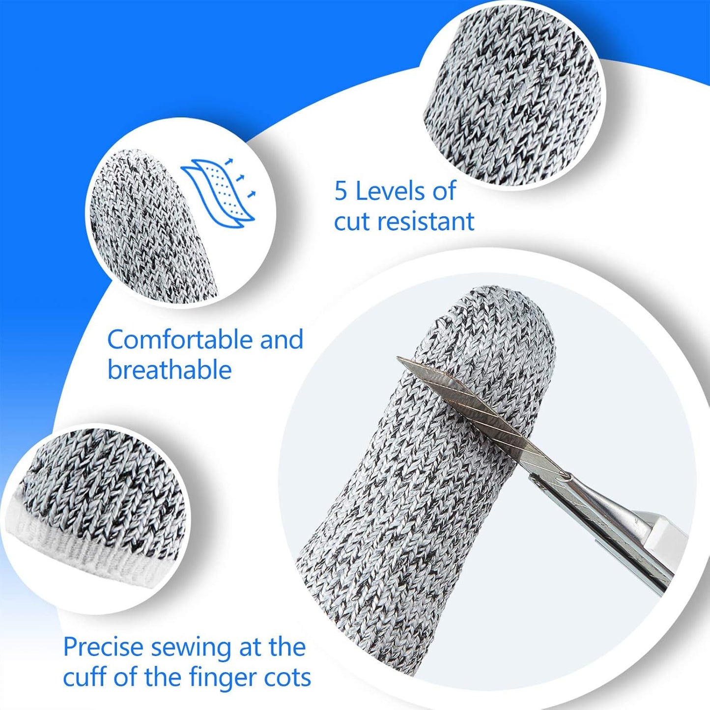 60 Pcs Cut Resistant Finger Cots, Reusable Finger Guards, Durable Non Slip Thumb Protector Sleeve, Breathable Fingertip Covers for Kitchen Garden Sculpture Grinding Work (2.2 Inch)