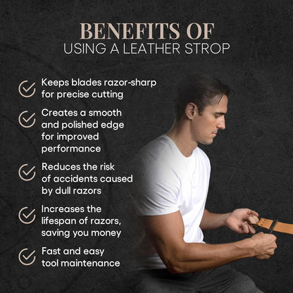 Straight Razor Leather Strop - 2.5" x 15" Hanging Strap, Brown | Cowhide for Blade Sharpening, Canvas Backing, Heavy Duty Brass Hook, Barber Style Polish, Razor Maintenance, Knife Honing