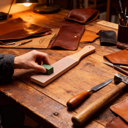 Double Sided Leather Strop with Quick Sharpening, Beech Wood Honing Strop - Portable DIY Tool for Knives, Blades, and Leather Crafts