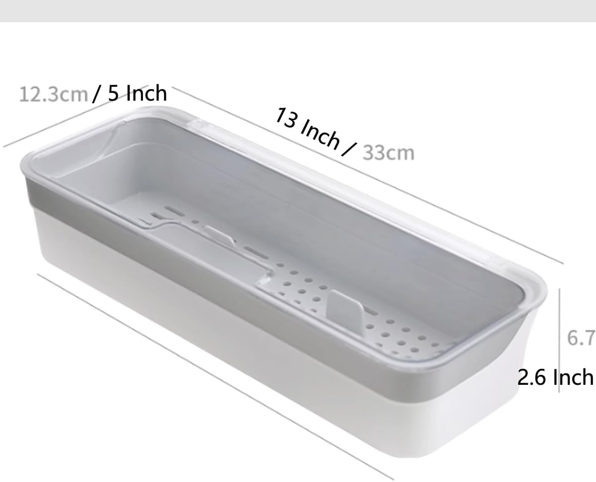 Large capacity Plastic Kitchen Drawer Organizer with Lid and Drainer Stackable Utensil Holder for Countertop Silverware Tray Flatware Organizers - 12.6x4.7x2.4 Inch Spatula Cutlery Tray