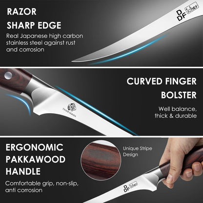 7" Fillet Knife, High-Carbon Stainless Steel Boning Knife, Pakkawood Handle | 7 Inch Filet Knife for Fish with Ergonomic Full-Tang Handle, Fish Fillet Knife for Meat Cutting Trimming