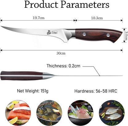 7" Fillet Knife, High-Carbon Stainless Steel Boning Knife, Pakkawood Handle | 7 Inch Filet Knife for Fish with Ergonomic Full-Tang Handle, Fish Fillet Knife for Meat Cutting Trimming