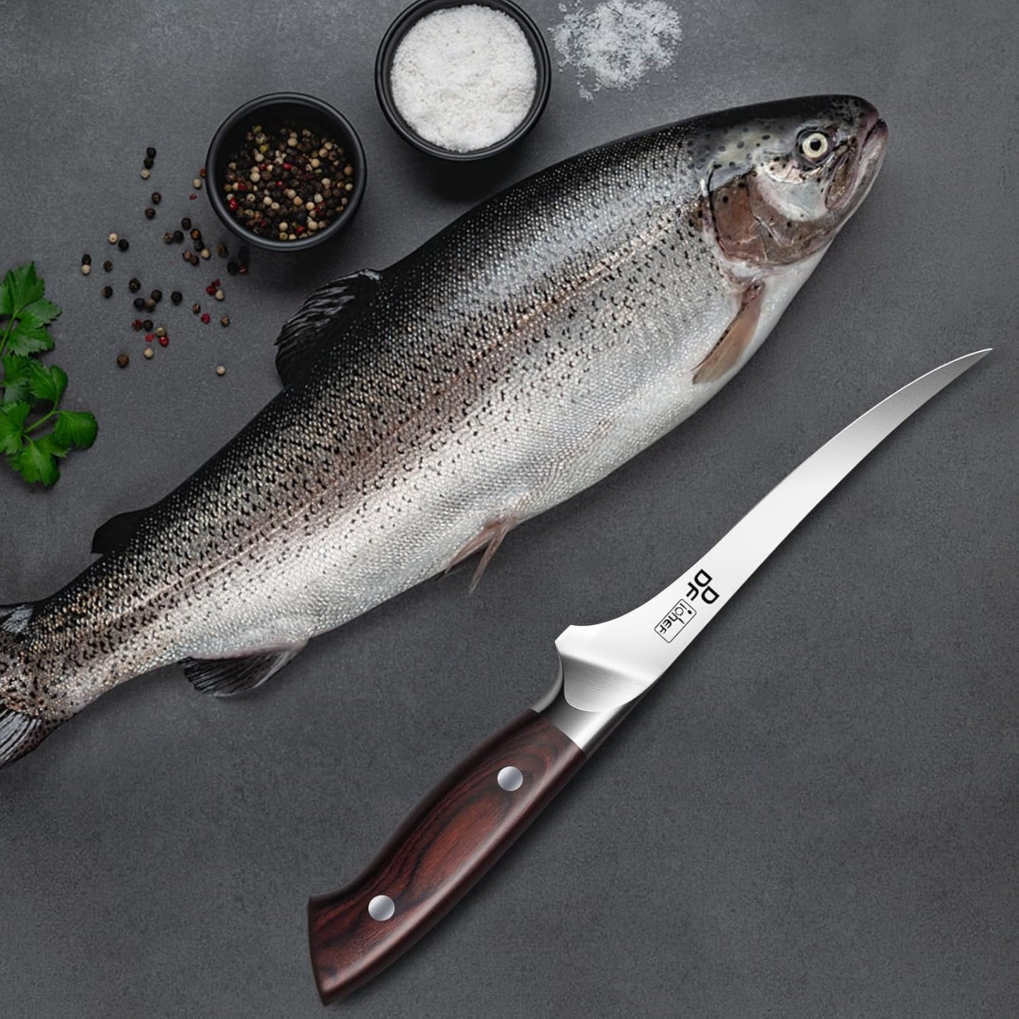 7" Fillet Knife, High-Carbon Stainless Steel Boning Knife, Pakkawood Handle | 7 Inch Filet Knife for Fish with Ergonomic Full-Tang Handle, Fish Fillet Knife for Meat Cutting Trimming