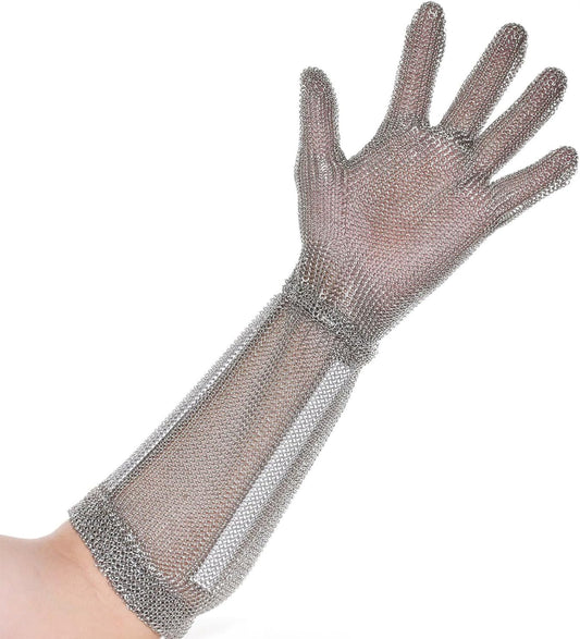 Five Finger 15CM Long Cut Resistant Stainless Steel Metal Mesh Chainmail Glove Butcher Glove With Spring Strap