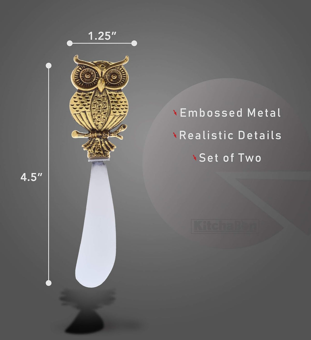 Gold Stainless Steel Dip & Cheese Spreader, Condiment & Butter Spreader Utensils For Appetizer, Metal Cheese Spreaders Kitchen Set of 2-4.55" - Owl