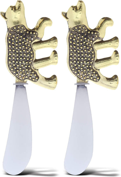 Gold Stainless Steel Dip & Cheese Spreader, Condiment & Butter Spreader Utensils For Appetizer, Metal Cheese Spreaders Kitchen Set of 2-4.55" - Owl