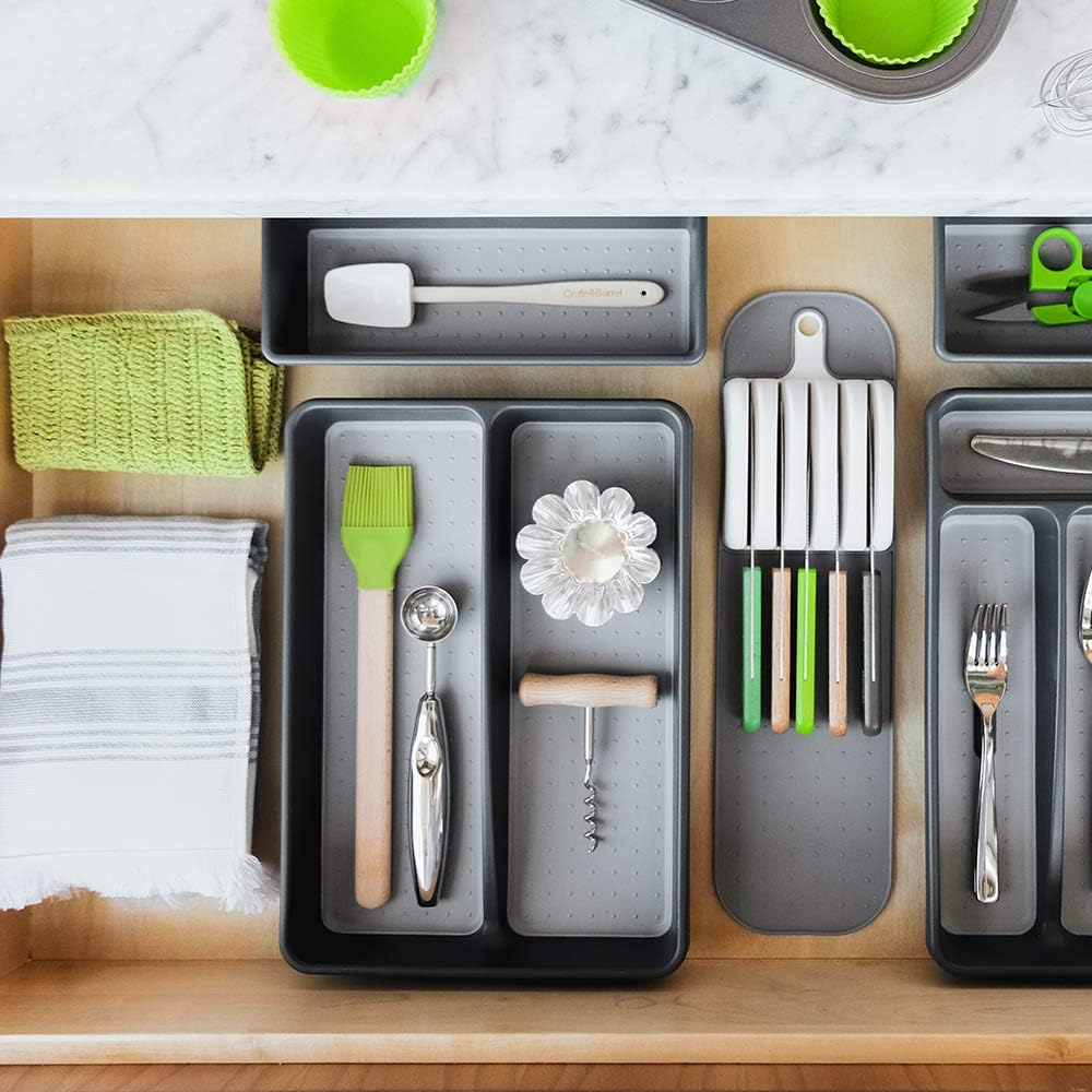 Premium Knife Mat, Soft-Grip Slot Organizer for 5 Knives, Non-Slip Drawer Insert Protects Blades and Drawers, Space-Saving Kitchen Knife Storage, Premium