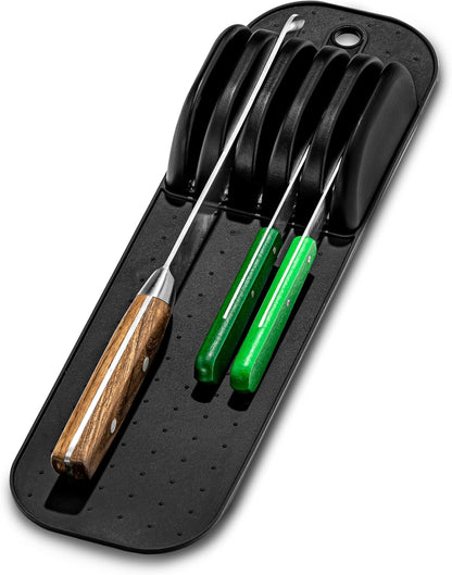 Premium Knife Mat, Soft-Grip Slot Organizer for 5 Knives, Non-Slip Drawer Insert Protects Blades and Drawers, Space-Saving Kitchen Knife Storage, Premium
