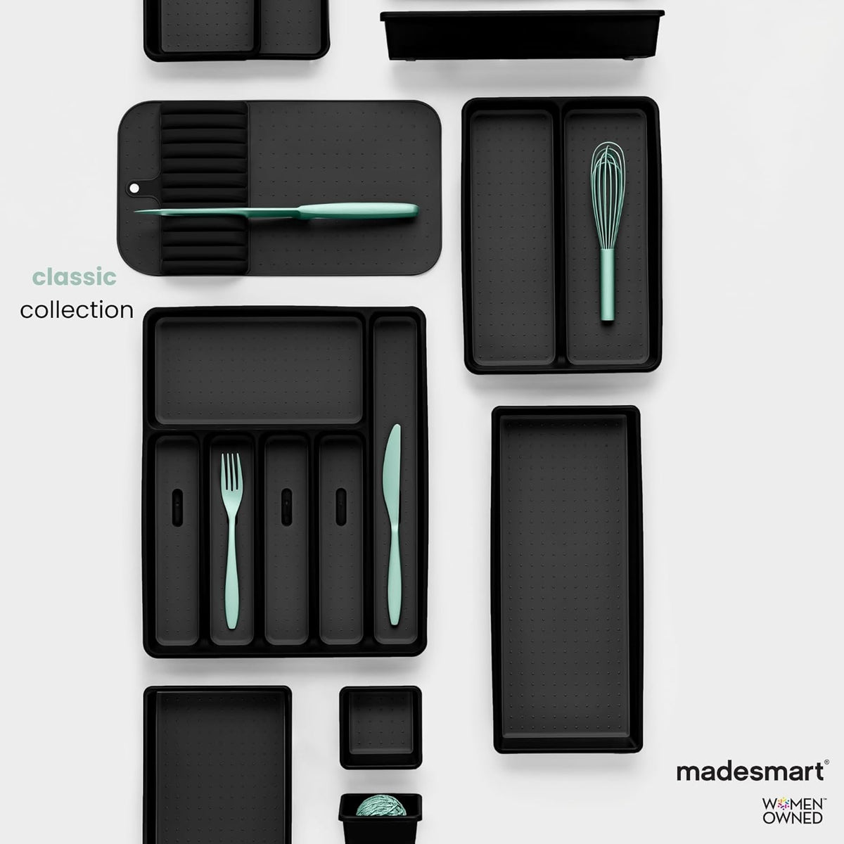 Premium Knife Mat, Soft-Grip Slot Organizer for 5 Knives, Non-Slip Drawer Insert Protects Blades and Drawers, Space-Saving Kitchen Knife Storage, Premium